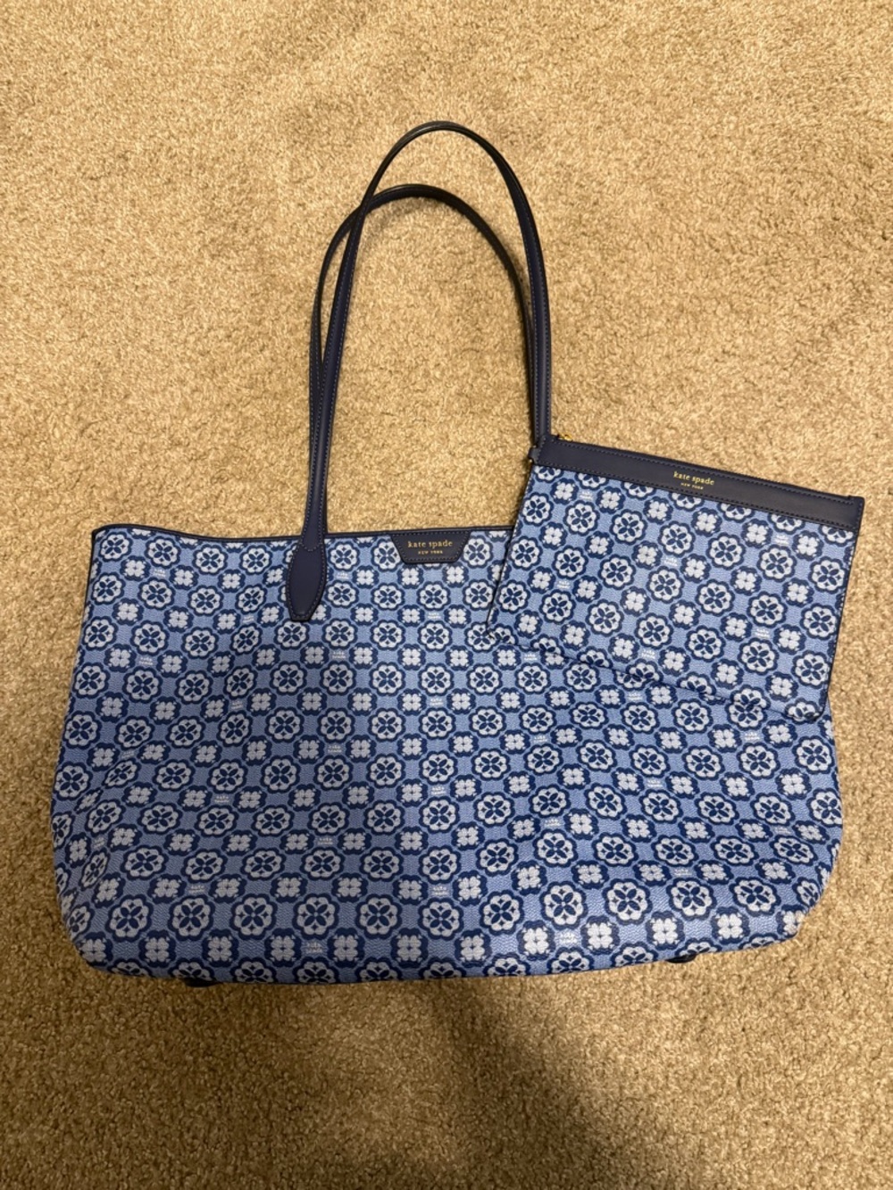 Kate Spade Blue Jacquard Tote w/ Matching Pouch